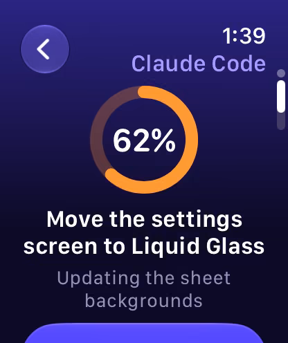A task on Apple Watch, with a ring at 62 percent.